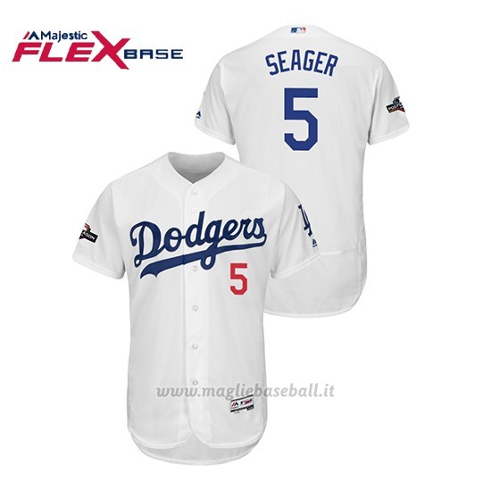 Maglia Baseball Uomo Los Angeles Dodgers 5 C Orey Seager 2019 Postseason Flex Base Bianco